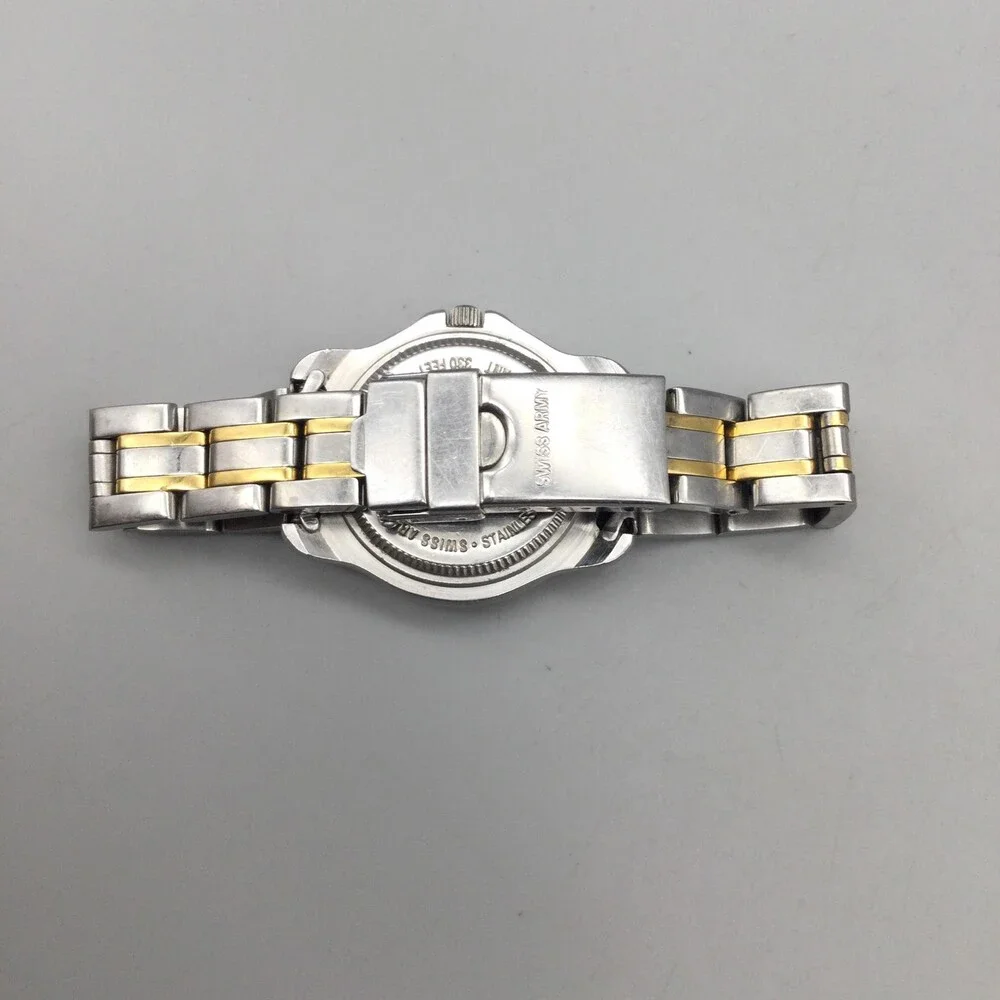 Swiss Army Womens Watch 28mm Gold Silver Tone Stainless Date New Battery 6.25
